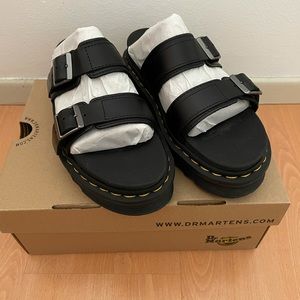 Dr. Martens Myles Brando leather buckle slide sandals. US women 8, black